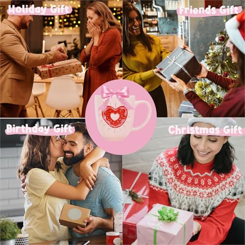Taza de cerámica rosa de 13 oz con diseño corazón miniatura 5