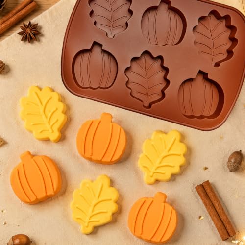 Image of Pumpkin Silicone Molds, 2PCS Fall Jumbo Maple Leaf Pumpkin Ice Cube Trays