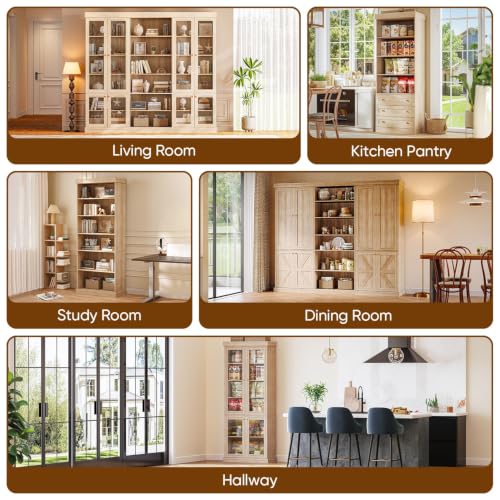 Image of ivaniti 70.8 inch Tall Bookshelf with Doors, Farmhouse Modular Bookcase with 4-Tier Adjustable Shelves, Large Storage Cabinet for Home Office, Living Room, Brown