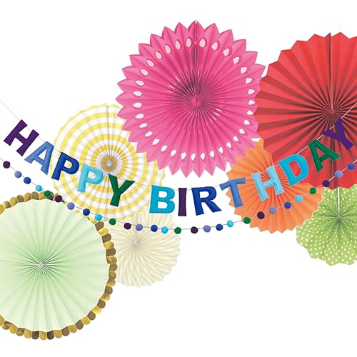 Image of 2 PCS Pre-Strung 3D Felt Happy Birthday Banner - Reusable Blue and Green Happy birthday Decorations Sign,Handmade Wool Felt Ball Garland, Pom Pom Garland, Party Decor, Photo Prop