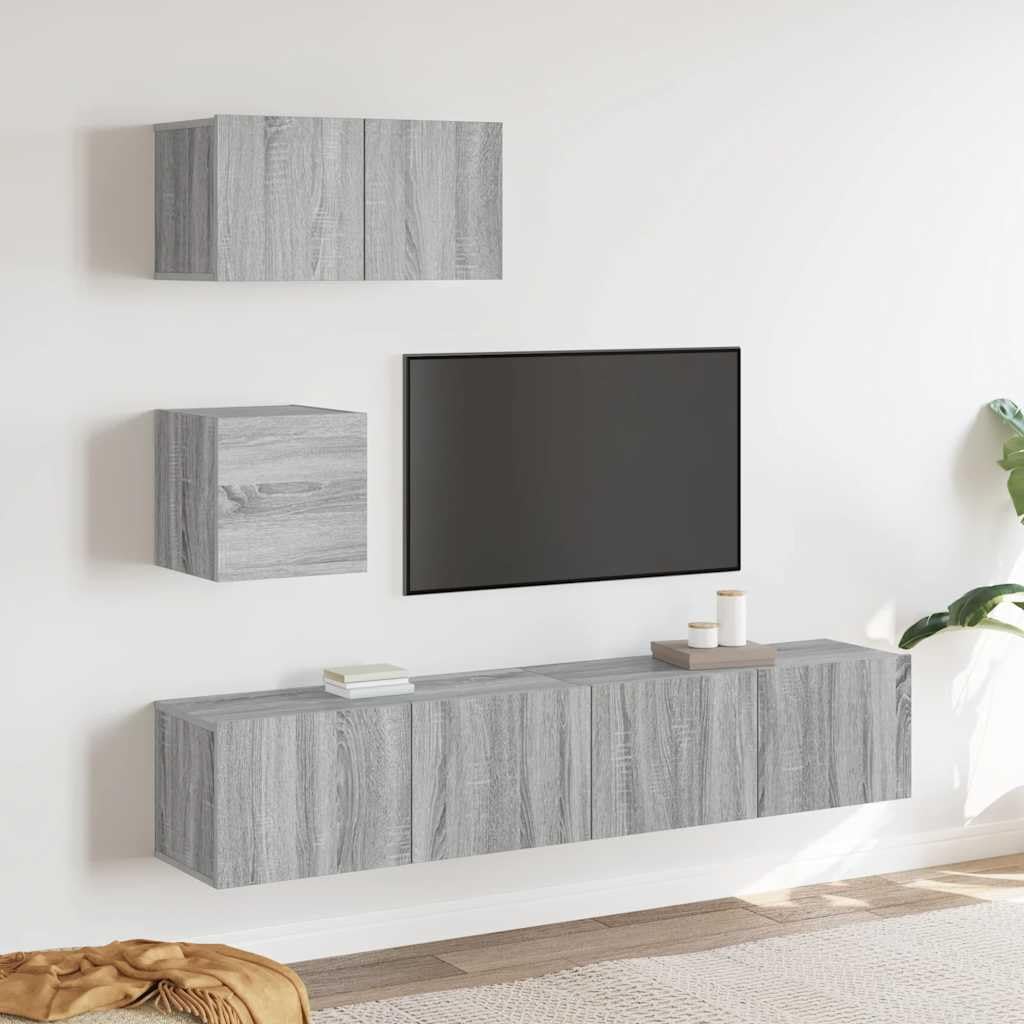 vidaXL Ensemble de Meubles TV 4 pcs Centres de Divertissement Armoires Multimédia Meubles de Salle de Séjour Intérieur Sonoma Gris Bois d'Ingénierie