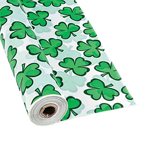 Fun Express St. Patrick's Day Shamrock Tablecloth (100 feet Long) Plastic Disposable Table Party Supplies and Decor