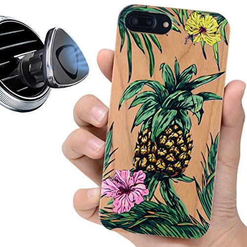 Flash Deals - 80% OFF iProductsUS Wood Phone Case Compatible with iPhone SE (2020), iPhone 8, 7, 6/6S and Magnetic Mount, UV Print Pineapple Wooden Cases, Built-in Metal Plate,TPU Bumpers Protective Cover (4.7 inch)