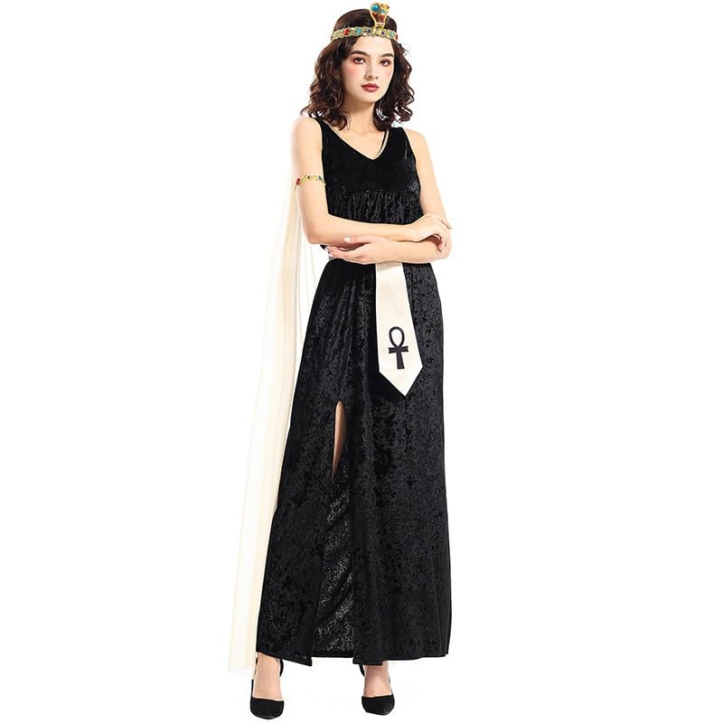 Generisch Disfraz de Halloween para mujer, trajes de cosplay para Halloween, vestido con capa, vestido largo para mujer, ideal para fiestas de disfraces y eventos temáticos, armas larpas medievales