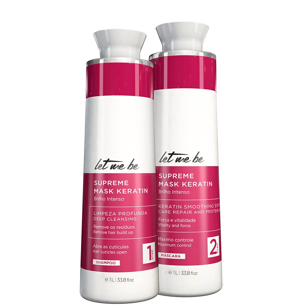 Let Me Be Supreme Mask Keratin Step 1 and Step 2 – 2x1000ml / 2x33.8 fl.oz – Deep Cleansing & Smoothing Treatment System with Keratin – Professional