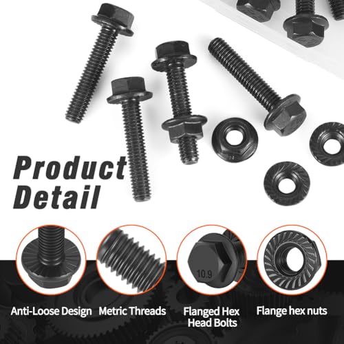 Image of M8x35mm Flange Hex Bolts and Nuts Kit Grade 10.9 Metric Screws 10Pack Black