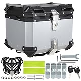 ガービー（Garvee） バイク用リアボックス トップケース バイク ケース ボックス 大容量 45L 55L 65L アルミ合金 鍵2本付 簡単脱着 取付ベース付 防犯対策 四角 IP68防水 防塵 耐衝撃 四角型 バイク用 汎用 (シルバー 45L)