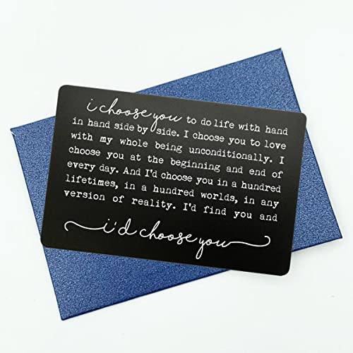 I Choose You Metal Wallet Insert Card, Engraved Gift for Him, Pocket Keepsake, Husband Gift, Anniversary Gift for Men, Wedding Anniversary Gift for Husband, Gifts for Him (Black)3