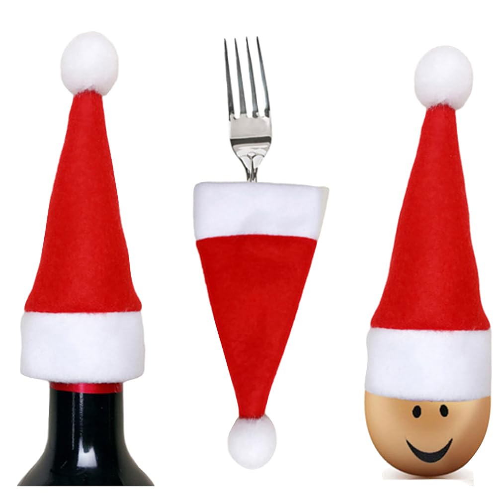 60pcs Mini Santa Claus Hat Cutlery Bags Xmas Silverware Holders Christmas Tableware Storage for Party Supplies Wine Bottle Covers Decor for Home and Restaurant - Image 3