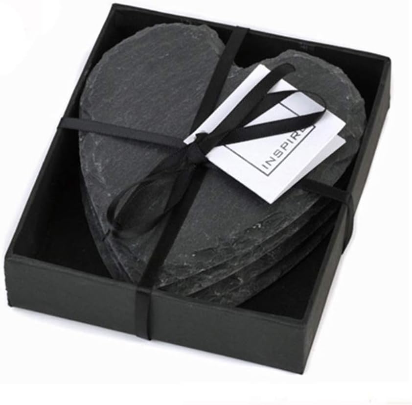 4Pcs Heart Slate Coasters Bulk Black Stone Coasters Laser Engraving Blanks Coasters with Anti-Scratch Bottom Cup Mats Coastersfor Drink Coffee Bar Kitchen Home Decor (Black) - Image 7
