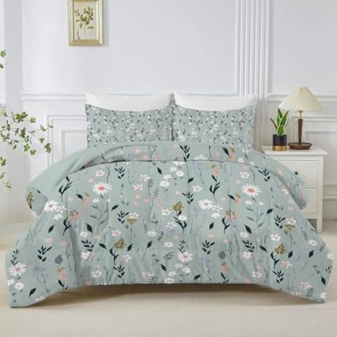 Sage Green Floral Reversible Super King Duvet Set Cover