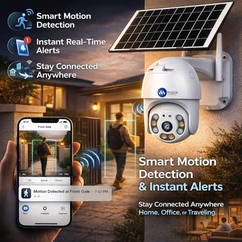 Image of Maizic Smarthome Fox Solar 2MP FHD WiFi Outdoor CCTV Camera | 360 View | 8000 mAh Inbuilt Battery | Color Night Vision | Motion Detection | Two-Way Audio | Waterproof | SD Card Support (Up to 128GB)