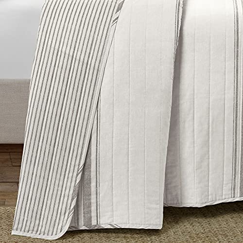 Image of Lush Decor Farmhouse Stripe Reversible Cotton Quilt King Size 3 Piece Set Gray - Farmhouse Bedding Set King Quilt - Striped Bedding