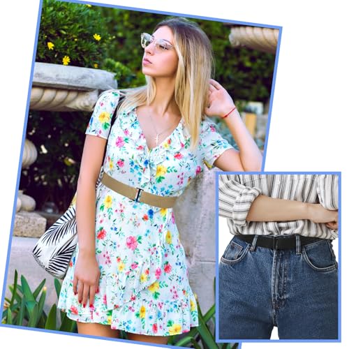 4 Pack Stretch Belts Elastic No Show Comfortable Adjustable Invisible Strap Waist Belt with Flat Buckle for Women Men Jeans Pants Dresses 7