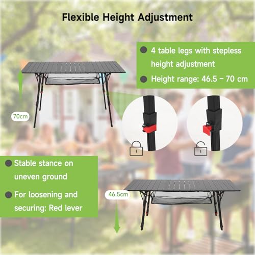 Table de camping pliable HAUSPROFI en aluminium premium avec plateau robuste enroulable