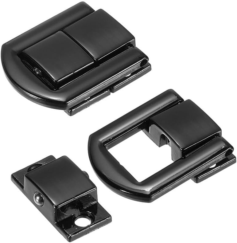 4 Pack Vintage Iron Latch Lock Wooden Jewelry Chest Suitcase Trunk Box, Black Curved Buckle Hasp with Screws, 2.5x2cm Antique Style