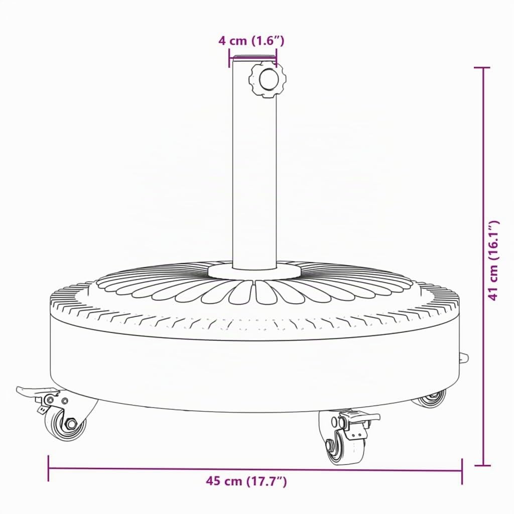 vidaXL Base de Parasol avec Roues pour mâts Ø38 / 48 mm 27 kg Rond, Base de Parasol, Pied de Parasol de terrasse, Porte-Parasol, Support de Parasol