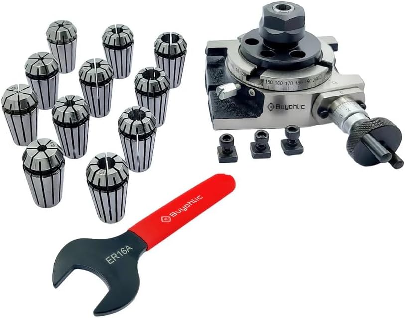 3" | 80mm 4 slot Regular Rotary table with ER Adapter & T-nuts with Spanner (ER16-12Pcs Collet Set (Range 1/32-3/8''))