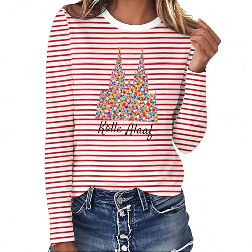 Camiseta de manga corta para mujer, a rayas, colorida, con gráficos de festivales, cómoda, informal, de manga corta, para fiestas, celebraciones, rojo, 3XL