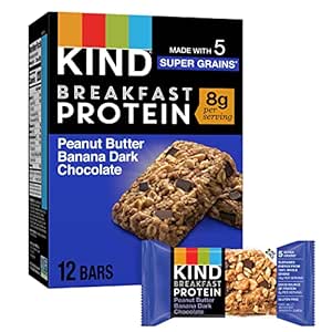 KIND Breakfast Protein Bars, KIND Snack Bars, Peanut Butter Banana Dark Chocolate, Gluten Free Breakfast Bars, 8g Protein, 1.76 OZ Packs, 6 Count