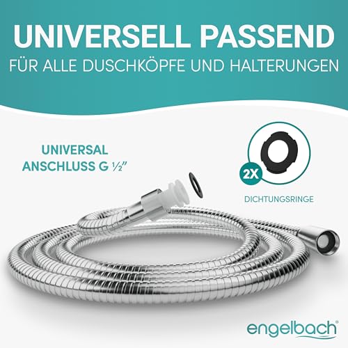Engelbach® Duschschlauch 1,5m aus Edelstahl - Brauseschlauch mit Standard Anschluss - Flexibel & Trinkwassergeprüft - Made in Germany