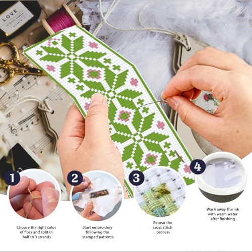 Image of INFUNLY 6PCS Flower Cross Stitch Bookmark Kit for Beginners 8.66 inchx3.15 inch Boho Plaid Flowers Embroidery Bookmark Kits Geometric Pattern Cross Stitch Kit with Instruction for Book Lovers Reader Writers