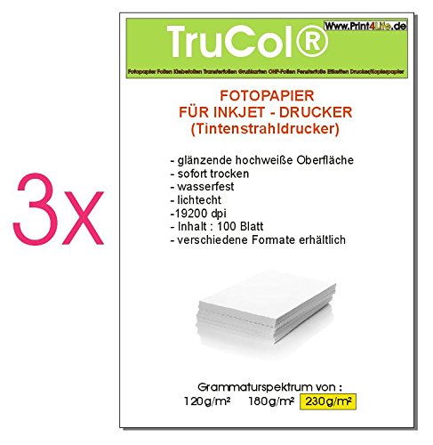 Print4Life - Papel fotográfico (300 hojas, DIN A4, 230 g/m², resistente al agua, acabado satinado, DIN A4, 230 g/m2, 230 g/m²)