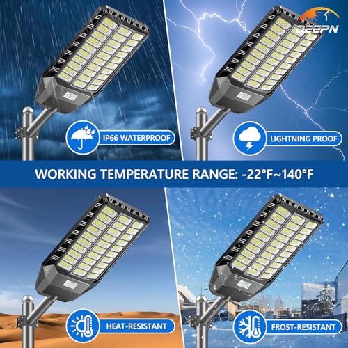 Solar Street Lights Outdoor, 6000W Solar Lights Outdoor Waterproof, 6500K Street Lights Solar Powered Dusk to Dawn Outdoor Lighting, Solar Parking Lot Lights for Yard, 2 Pack