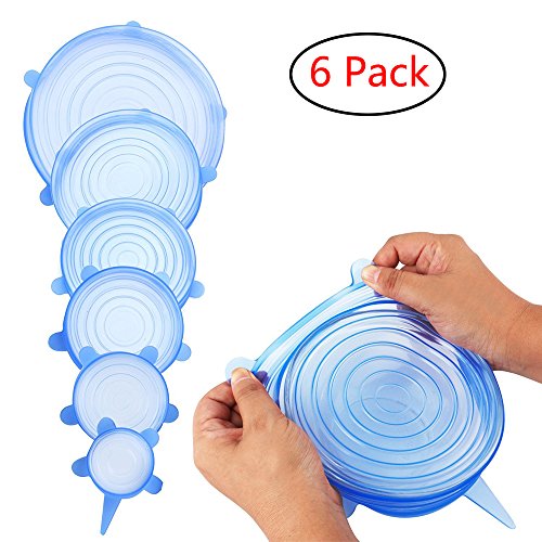 Silicone Stretch Lids Covers, TengKo Durable Reusable 6 PCS Silicone Stretch Lids Huggers Covers Freezable Microwavable Multi-Size Silicone Seal Bowl Cover Kitchen Storage Organization Set