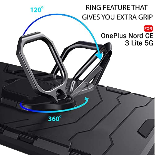 Image of TheGiftKart Tough Armor Bumper Back Cover Case for OnePlus Nord CE 3 Lite 5G | Ring Holder & Kickstand in-Built | 360 Degree Protection Back Cover Case (PC & TPU, Black)