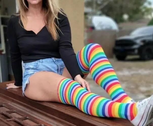Image of Womens Thigh High Socks Athletic Stripe Cute Colorful Over the Knee High Sock Colorful Long Tube Sock