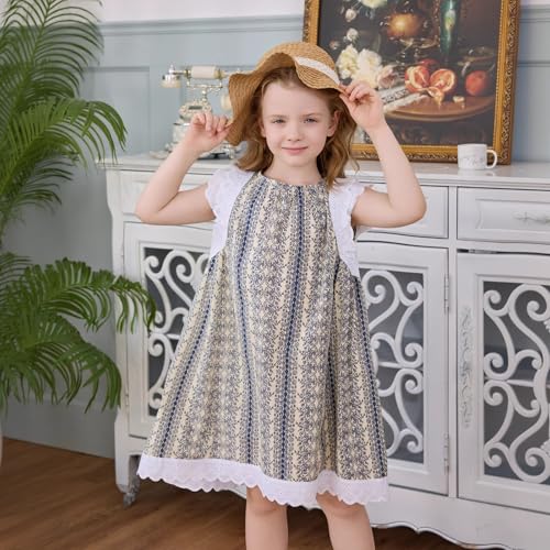 Little Bitty Toddler Girl Dress Cotton Lace Ruffle Sleeve A-line Sleeveless Kids Casual Holiday Party Boho Dresses 3-8 Years4