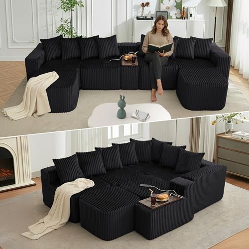 EYATZO 137.5" Cloud Sectional Sofa with Ottomans & USB