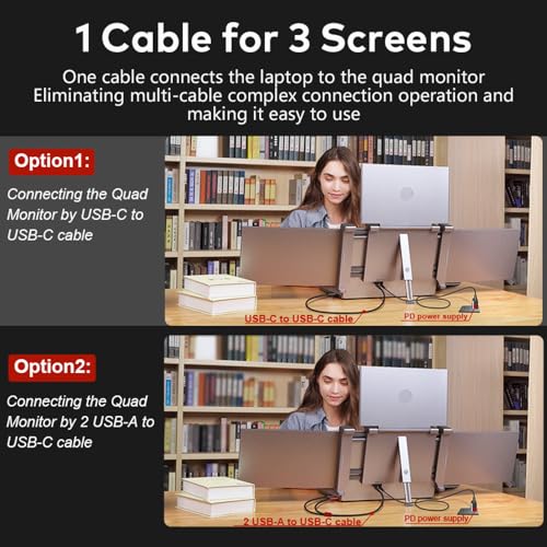 Image of Karlak 14 inches Lap Expansion Screen 1080P FHD Portable Quad-Screen Monitor able & Rotatable Design Driver Quick Installation with 1 Cable for 3 Displays for Windows, MacOS for 13.6-17.3 inch Lap