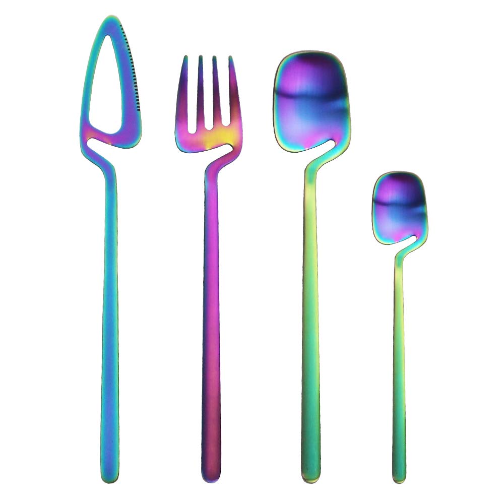 puzhler 18/10 Stain Multicolor Flatware Serving Set Silverware Set 304 Stainless Steel Flatware Cutlery Set| 4-Piece Adaline Royal Modern Matte Finish|Christmas Birthday Wedding Gift (Rainbow)