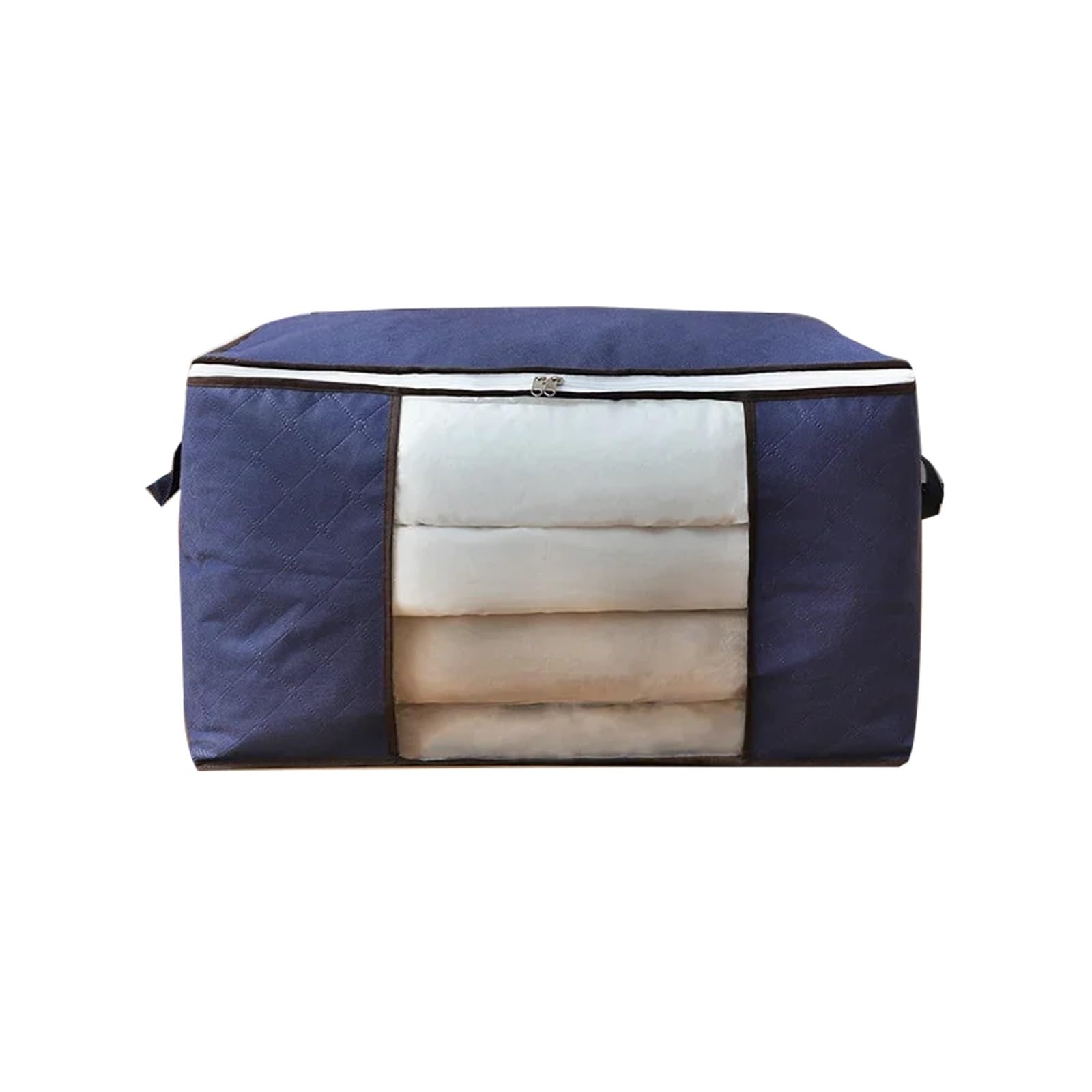 DSFIHJO 3PCS Visible Large Capacity Clothes Storage Box Foldable Blanket Storage Containers Dustproof Quilt Zipper Container For Home Closet(Deep Blue)