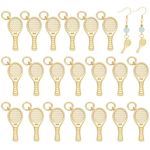 PH PandaHall 20pcs Breloques Raquette de Tennis Plaquées Or 18K, Pendentifs Raquettes en Laiton Apprêts pour Bracelets Thème Sport pour la Création de...