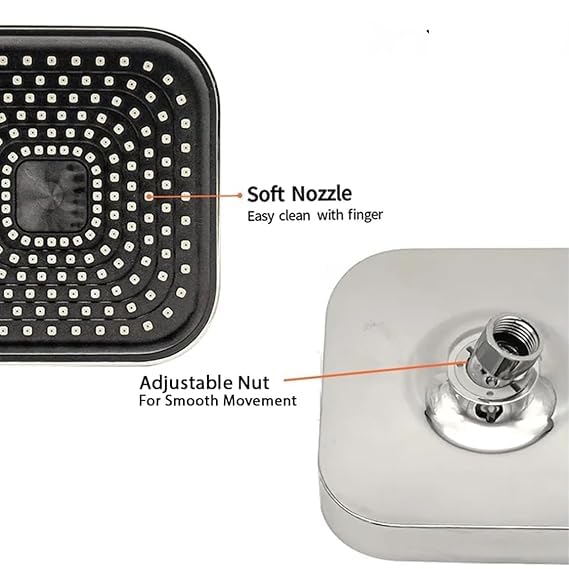 Image of HOUZA Square Shower Head for Bathroom | 4 Inch Single Flow Overhead Shower without Arm | Adjustable Bathroom Shower with Even Water Flow & Rust Resistant | Anti-Clog Silicone Nozzles for Wall Mounting