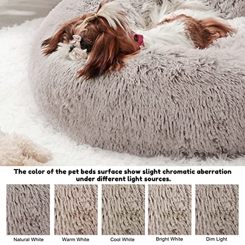 Western Home Faux Fur Dog Bed & Cat Bed, Original Calming Dog Bed For Small Medium Large Pets, Anti Anxiety Donut Cuddler Round Warm Washable Cat Bed For Indoor Cats(20", Khaki) #TOP2