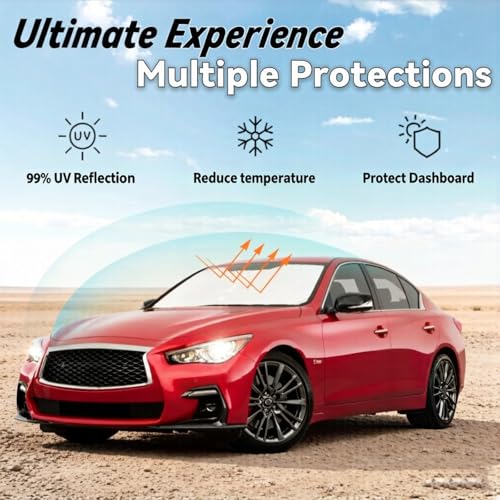 Image of Car Front Windshield Sun Shade for Q50 2014-2024, Car Window SunShades Shield Cover Sun Visor Protector with 240T Reflective Fabric UV & Sun Heat Protection Accessories