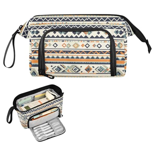 Image of Aztec Navajo Printed Pencil Pouch Zipper Pencil Case, Portable Pencil Bag with Carrying Handle Ideal Gift for Boy Girl Child Kids Student Pencil Stationery Storage