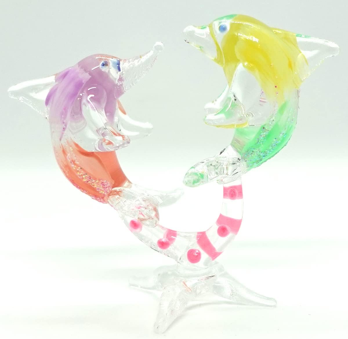 Heart Dolphins Miniature Figurines Hand Blown Glass Art Animals Collectible Gift Home Décor (Pastel)