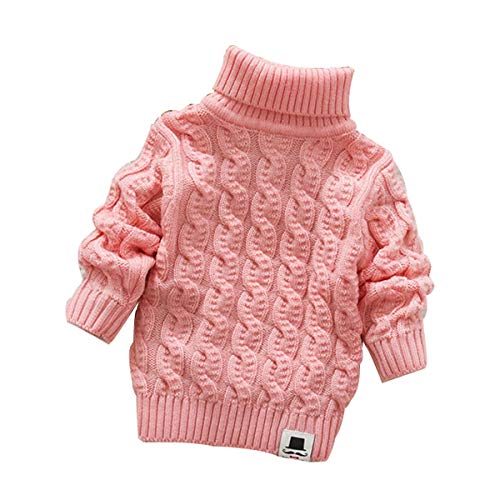 MODNTOGA Baby Boys Girls Turtleneck Sweaters Long Sleeves High Collar Twist Sweater Soft Warm Children's Sweater Keep Warm (Pink, 2-3T)