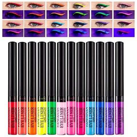 12 Eyeliner Liquido Colores Neón con Brillo UV Waterproof Duradero Cover