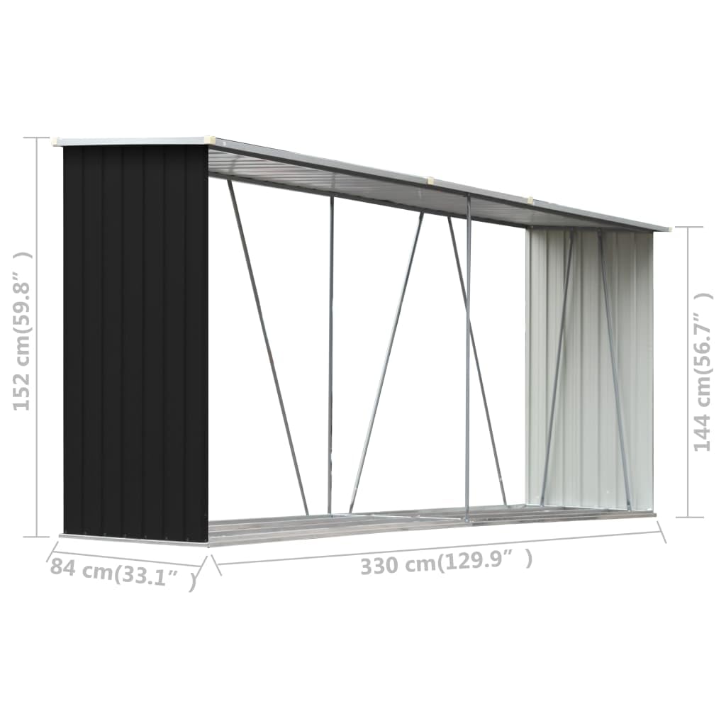 Refined Brennholzlager Kaminholzunterstand Brennholzregal Brennholzunterstand Kaminholzständer Holzlager Verzinkter Stahl 330x84x152 cm Anthrazit