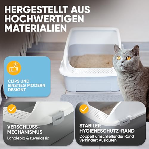 CROPLAS Katzenklo offen groß ohne Deckel,Katzenklo hoher Rand mit Streumatte & Schaufel, große Katzentoilette hoher Rand, cat Litter Box, Katzen klo,cat Toilet,Katzen toiletten, kedi tuvaleti, weiß