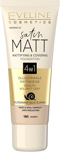 Eveline Cosmetics Satin Matt Matująco Satin Matt Matująco-kryjący podkład do twarzy, 30 ml, nr 101 Ivory