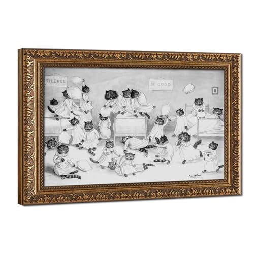 Toile Louis Wain chat combat décoration murale bureau cadre suspendre 50x76 cm