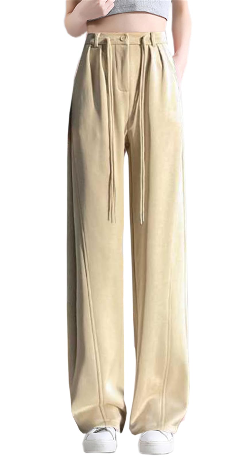 Betusline Womens Casual Wide Leg Pants High Waisted Button Down Straight Leg Sweatpants