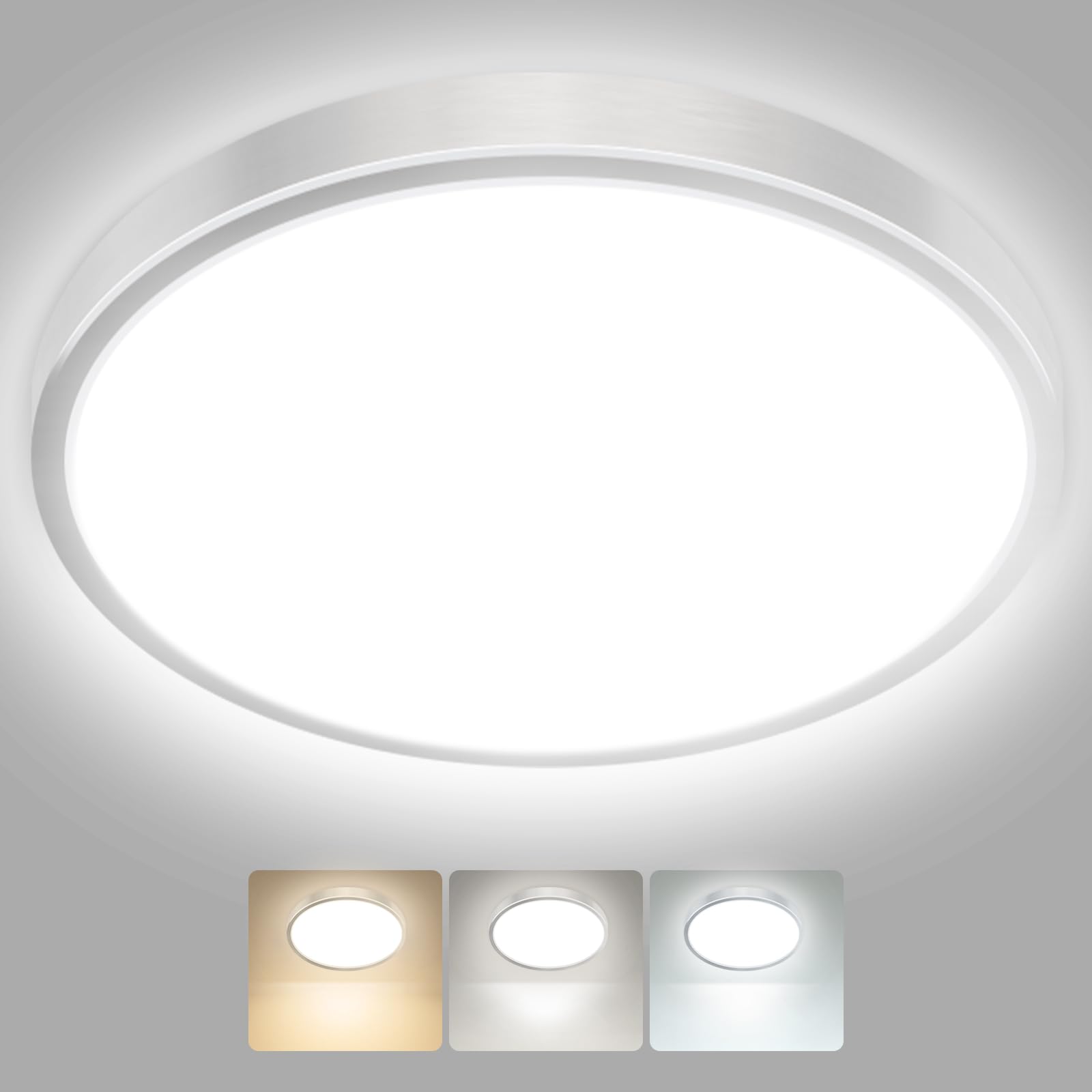 hepside LED Ceiling Light,3000K/4000K/6500K 3 Color Temperature, Waterproof IP54 LED Ceiling Lamp, Modern,Round Flush Ceiling Light for Bathroom, Living Room,Bedroom, Kitchen, Hallway, Office